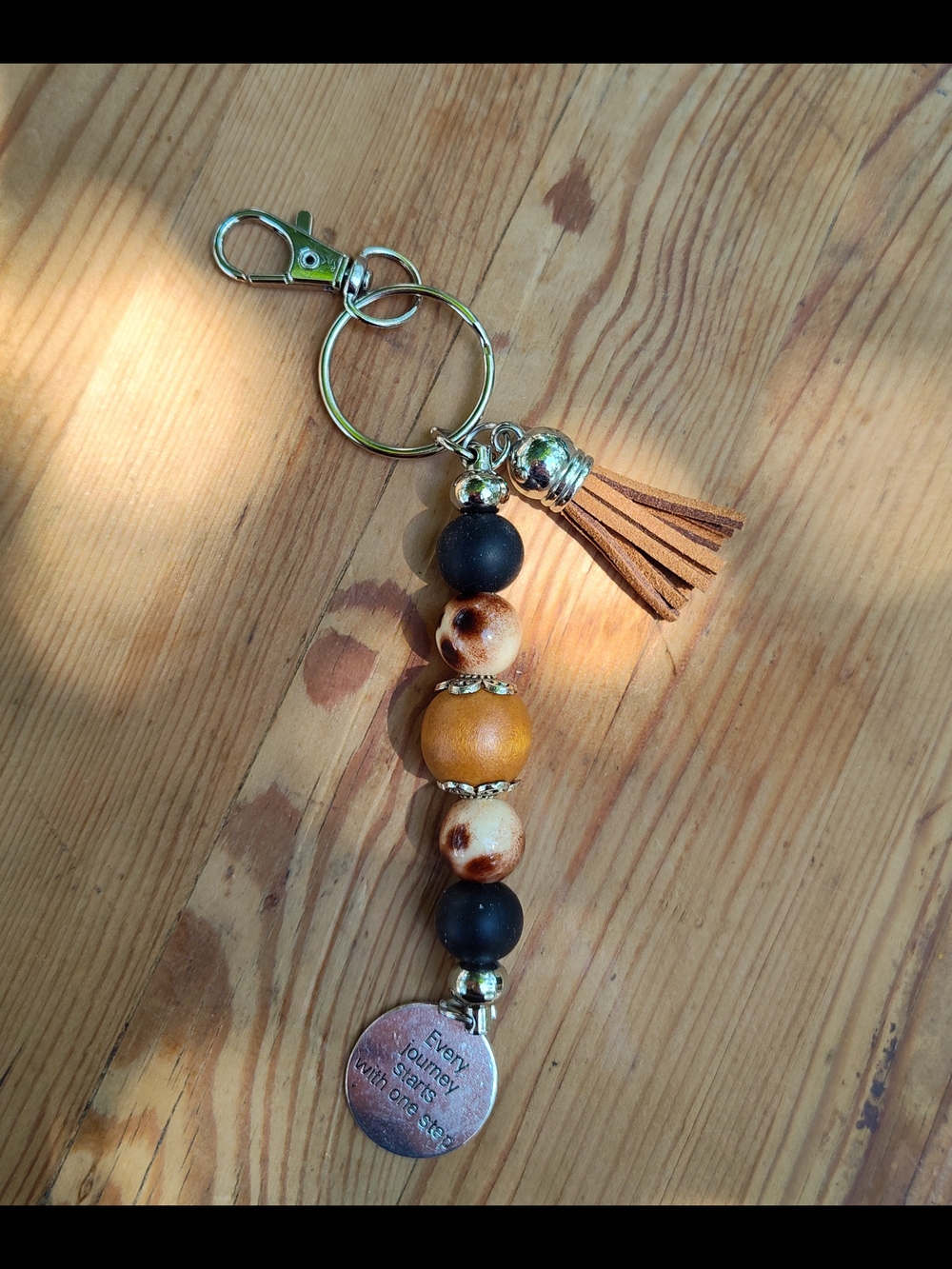 Beaded Tassel Keychain - Brown and Black Every journey Starts with one step